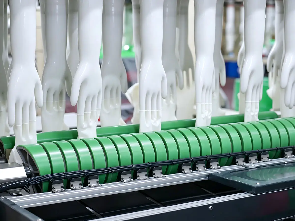 Cuff rolling machine finishing the cuffs of surgical gloves on production line