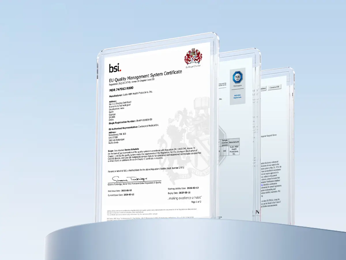 HBM Protections surgical gloves certificate