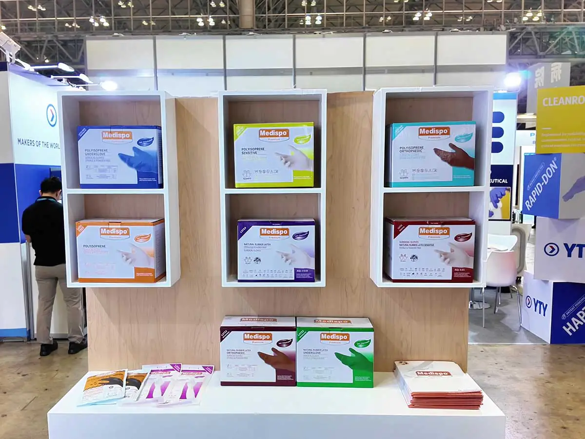Medispo polyisoprene and natural rubber latex surgical gloves on display at MEDICAL JAPAN TOKYO 2026